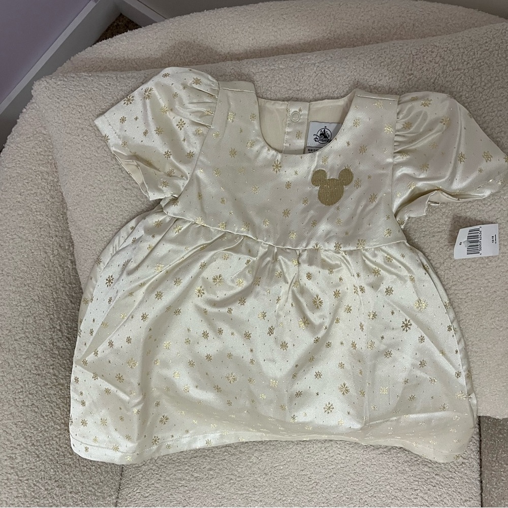 Disney Cream Baby Dress with Gold Mickey Design